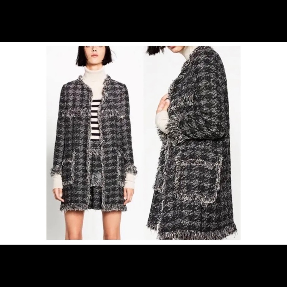 Zara Houndstooth Mid thigh Jacket. Size Small. New with tags